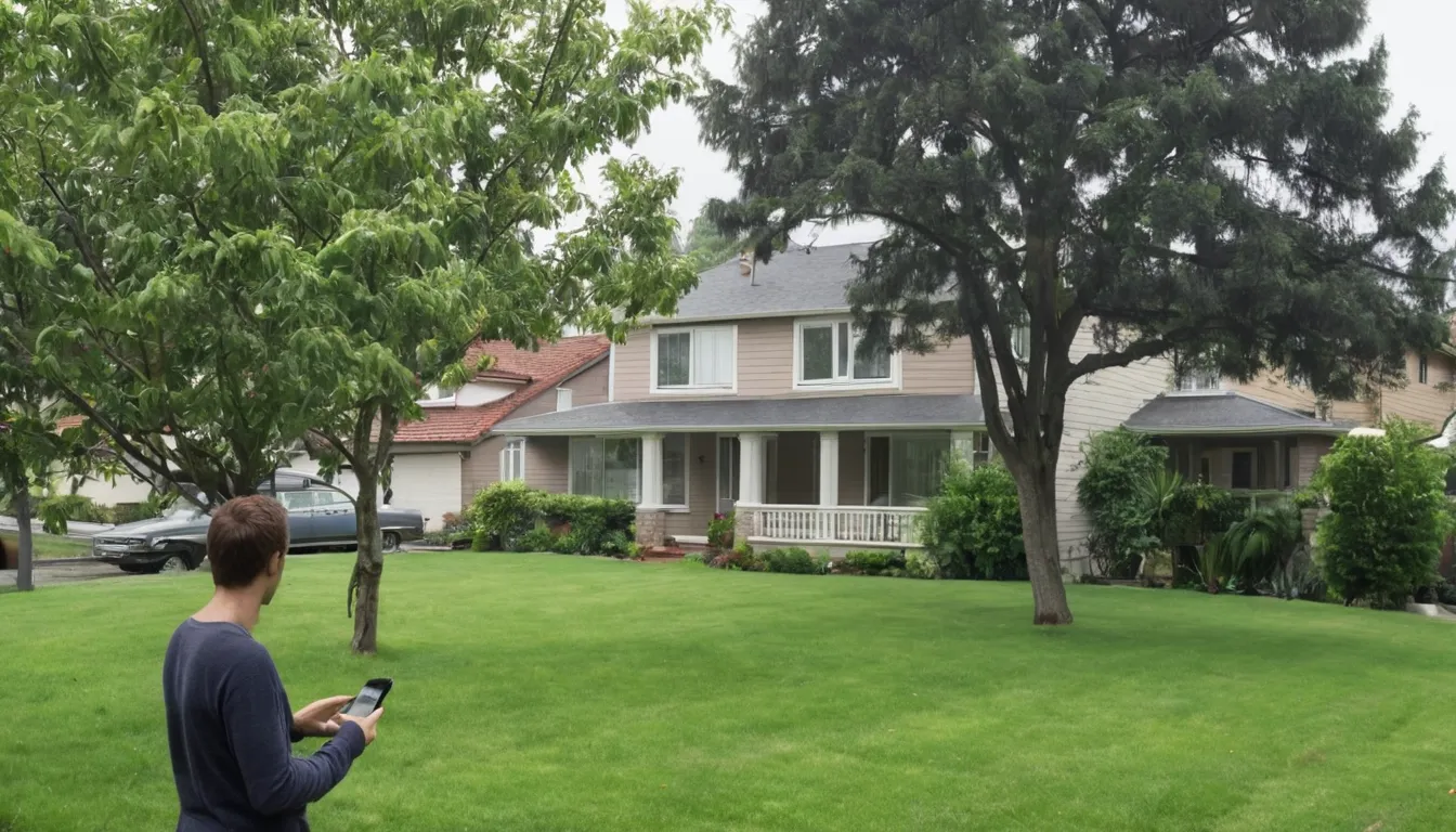Homeowner taking photos of a leaning tree in the West Palm Beach area