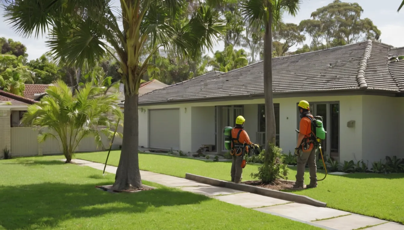 Tree removal provider safely taking down a large tree beside a home in the West Palm Beach area